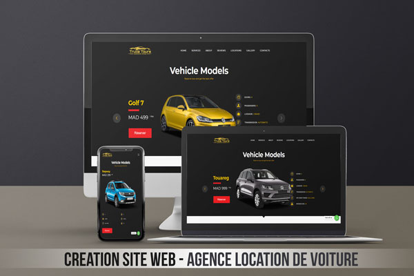 un site web pour une agence de location de voitures , réalisation charte graphique, logo, flyers, et site internet TruliaTours.